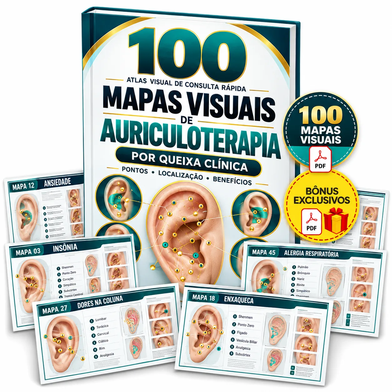 100 Mapas Visuais de Auriculoterapia — com todos os materiais e bônus